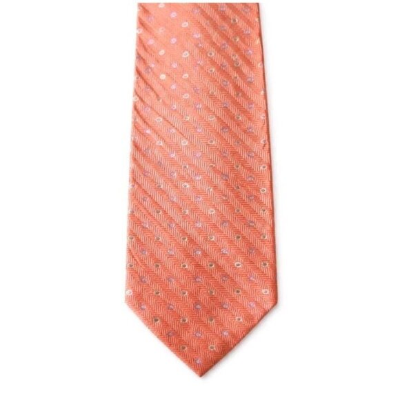 Kings Wharfe Other - Kings Wharfe Vintage Silk Tie USA Made Coral Pink Herringbone Preppy Geometric